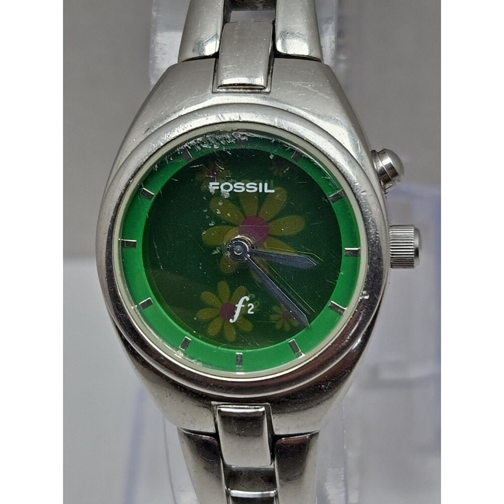 Fossil F2 Kaleido Big Tic Womens Green Floral Dial Stainless Watch New Battery - Picture 4 of 11